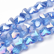 Electroplate Glass Beads, AB Color Plated, Faceted, Butterfly, Royal Blue, 12x14.5x7.5mm, Hole: 1mm(EGLA-Q091-14mm-B10)