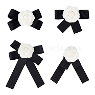 ANATTASOUL 4Pcs 4 Style Polyester Camellia Bow Tie Neck Tie Lapel Pins, Platinum Alloy Bowknot Brooches for Women, Black, 70~123x110~156x25~28.5mm, 1Pc/style(JEWB-AN0001-03)