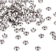 5-Petal 316 Surgical Stainless Steel Bead Caps, Stainless Steel Color, 4x1mm, Hole: 1mm(STAS-N030-03P)