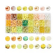Mixed Style Glass Beads, Round, 24 Colors, Gradient Color, Yellow, 8~8.5mm, Hole: 1.3~1.6mm, about 27~30pcs/compartment, 648~720pcs/box(GLAA-JP0001-04H)