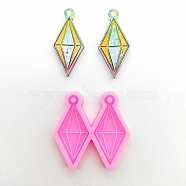 Faceted Rhombus Pendant Silicone Molds, Resin Casting Molds, for UV Resin & Epoxy Resin Jewelry Making, Hot Pink, 41x40x5.5mm, Hole: 2.5mm, Inner Diameter: 37.5x17mm(DIY-M034-13)
