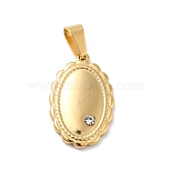 Vacuum Plating 304 Stainless Steel Pendants, with 201 Stainless Steel Snap On Bails and Crystal Rhinestone, Oval, Golden, 23x14.5x3mm, Hole: 6x3.5mm(STAS-F277-19G)