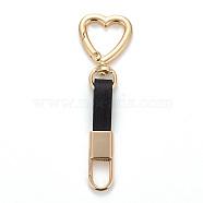 PU Leather Keychains, with Light Gold Alloy Finding, Heart, Black, 10.2cm(KEYC-B041-01B)