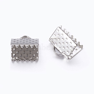 Iron Ribbon Crimp Ends, Nickel Free, Platinum, Size: about 6mm long, 8mm wide, hole: 2mm(X-E004Y-NF)