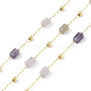 Ion Plating(IP) 304 Stainless Steel Link Chains, Natural Amethyst Beads & Spool, Soldered, Real 18K Gold Plated, 6.5x2.5x2.5mm, about 32.81 Feet(10m)/Roll(CHS-A010-01G-01)
