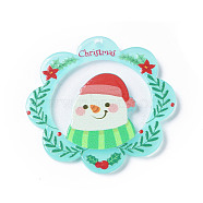 Christmas Acrylic Pendants, Flower Charm, Snowman, 37.5x37.5x2.5mm, Hole: 1mm(MACR-K330-38H)