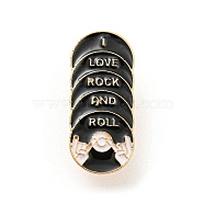 Music Theme Enamel Pins, Light Gold Alloy Badge for Women, Vinyl Record, 28x12.5x1.5mm(JEWB-Q035-03B)