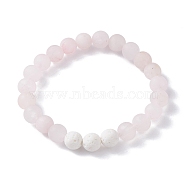 Natural Rose Quartz and Natural Dyed Lava Rock Stretch Bracelets, Frosted, Round, 2-1/8 inch(5.5cm)(BJEW-JB03798-05)
