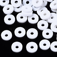 Handmade Polymer Clay Beads, Disc/Flat Round, Heishi Beads, White, 6x1mm, Hole: 2mm, about 23500pcs/1000g(CLAY-R067-6.0mm-B17)