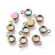 Ion Plating(IP) 304 Stainless Steel Pendant Cabochon Settings, Flat Round, Rainbow Color, Tray: 4mm, 9x6x3mm, Hole: 1.6mm(STAS-I162-01A-M)