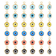 36Pcs 6 Colors Handmade Evil Eye Lampwork Charms, with Brass Findings, Flat Round, Mixed Color, 10x6.5x3mm, Hole: 1.5mm, 6pcs/color(FIND-AR0002-02)