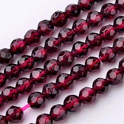 Natural Garnet Bead Strands, Grade AB, Round, Faceted, 3~3.5mm, Hole: 0.5mm, about 109pcs/strand, 15 inch(G-K145-F-3mm-AB)