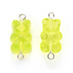 Resin Links connectors, with Platinum Plated Iron Loop, Bear, Yellow Green, 25x11.5x7mm, Hole: 1.5mm(CRES-S306-028E)