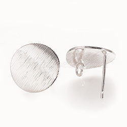 Brass Ear Stud Findings, with Loop, Flat Round, Nickel Free, Real Platinum Plated, 15mm, Hole: 2mm(X-KK-S336-16P)