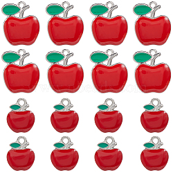 40Pcs 2 Styles Alloy Enamel Pendants, Apple Charm, Red, 18.5~23.5x15~20x3.5mm, Hole: 2~3mm, 20pcs/style(FIND-SC0012-90)