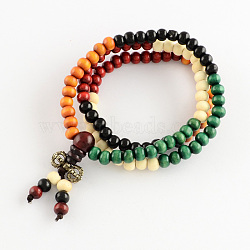 Dual-use Items, Wrap Style Buddhist Jewelry Dyed Wood Round Beaded Bracelets or Necklaces, Colorful, 520mm, 108pcs/bracelet(X-BJEW-R281-45)
