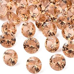 Cubic Zirconia Charms, Faceted, Flat Round, Sandy Brown, 6x3.5mm, Hole: 0.8mm(ZIRC-N033-B-06)