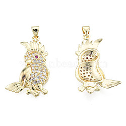 Brass Micro Pave Clear Cubic Zirconia Pendants, with Brass Snap on Bails, Nickel Free, Bird, Real 18K Gold Plated, 32x20.5x4mm, Hole: 3x4mm(ZIRC-N039-263)