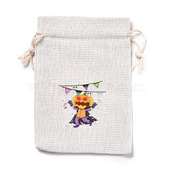 Halloween Cotton Cloth Storage Pouches, Rectangle Drawstring Bags, for Candy Gift Bags, Pumpkin Pattern, 13.8x10x0.1cm(ABAG-M004-01M)