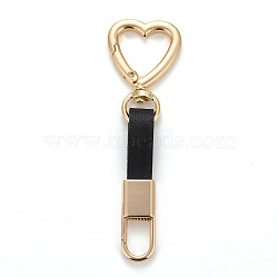 PU Leather Keychains, with Light Gold Alloy Finding, Heart, Black, 10.2cm(KEYC-B041-01B)