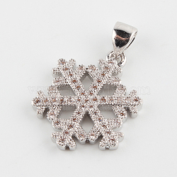 Snowflake Brass Micro Pave Cubic Zirconia Pendants, Platinum, 19x15x2mm, Hole: 4.5x2mm(ZIRC-P002-52P)