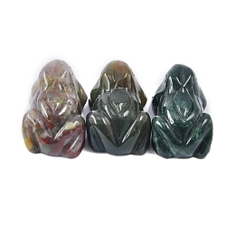 Natural Indian Agate Carved Frog Figurines, Reiki Stones for Home Office Desktop Feng Shui Ornament, 38x20x15mm(PW-WG62350-26)