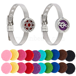2Pcs 2 Styles Adjustable 316L Surgical Stainless Steel Watch Band Bracelets, Essential Oil Diffuser Bracelets for Women, with Cotton Perfume Pads, Stainless Steel Color, 8-7/8x1/4 inch(22.4x0.75cm), Hole: 2.5mm(BJEW-HS0001-05A)