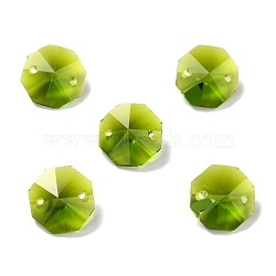 Electroplate Glass Links Connectors, Faceted, for Chandelier Prism Beads Chain, DIY Craft Jewelry Decoration, Octagon, Olive Drab, 14x14x7.5mm, Hole: 1.6mm(EGLA-I014-01N)
