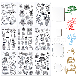 Globleland 9 Style PVC Plastic Stamps, for DIY Scrapbooking, Photo Album Decorative, Cards Making, Stamp Sheets, with Acrylic Stamping Blocks Tools, Mixed Patterns, 16x11x0.3cm, 1sheet/style, 9sheets/set(DIY-GL0001-35)