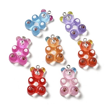 Acrylic Pendants, with Iron Ring, Bear, Mixed Color, 31x19x9mm, Hole: 2mm