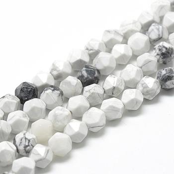 Natural Howlite Beads Strands, Star Cut Round Beads, Faceted, 8~10x7~8mm, Hole: 1mm, about 48pcs/strand, 15.3 inch