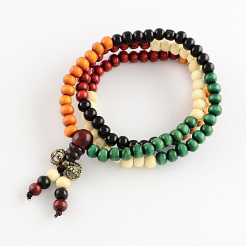 Dual-use Items, Wrap Style Buddhist Jewelry Dyed Wood Round Beaded Bracelets or Necklaces, Colorful, 520mm, 108pcs/bracelet