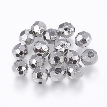 CCB Plastic Beads, Faceted, Round, Platinum, 7.5x8mm, Hole: 2mm