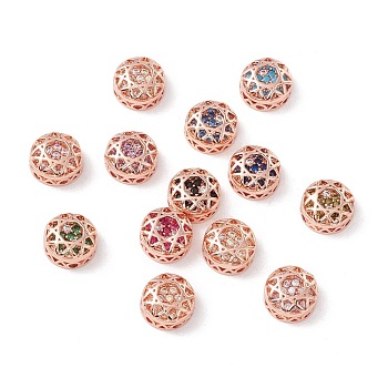 Eco-friendly Brass Cubic Zirconia Multi-Strand Links, Nickel Free, Rack Plating, Cadmium Free & Lead Free, Flat Round, Mixed Color, 10x5mm, Hole: 1.2mm