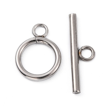 Stainless Steel Ring Toggle Clasps, Stainless Steel Color, Ring: 19x14x2mm, Hole: 3mm, Bar: 24.5x7x2.5mmm, Hole: 3mm