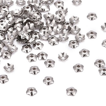5-Petal 316 Surgical Stainless Steel Bead Caps, Stainless Steel Color, 4x1mm, Hole: 1mm