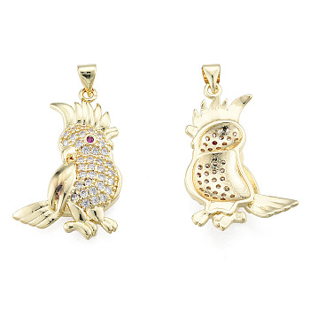 Brass Micro Pave Clear Cubic Zirconia Pendants, with Brass Snap on Bails, Nickel Free, Bird, Real 18K Gold Plated, 32x20.5x4mm, Hole: 3x4mm