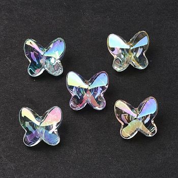 UV Plating Rainbow Iridescent Acrylic Beads, Butterfly, Mixed Color, 6x7x7mm, Hole: 1.8mm