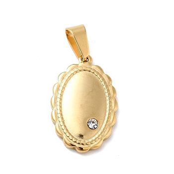 Vacuum Plating 304 Stainless Steel Pendants, with 201 Stainless Steel Snap On Bails and Crystal Rhinestone, Oval, Golden, 23x14.5x3mm, Hole: 6x3.5mm