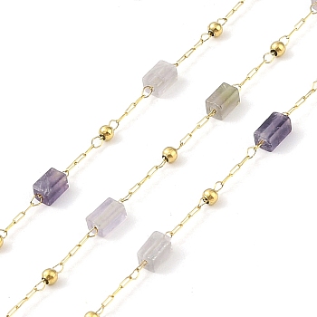 Ion Plating(IP) 304 Stainless Steel Link Chains, Natural Amethyst Beads & Spool, Soldered, Real 18K Gold Plated, 6.5x2.5x2.5mm, about 32.81 Feet(10m)/Roll