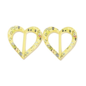 Printed Acrylic Pendants, Heart with Flower & Dog, Yellow, 37x37.5x2.5mm, Hole: 1.4mm