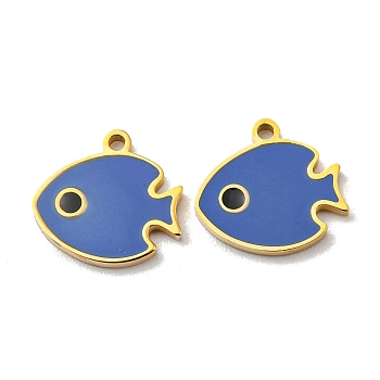 304 Stainless Steel Charms, with Enamel, Fish Charms, Real 14K Gold Plated, Royal Blue, 10x11x1mm, Hole: 1mm