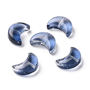 Transparent Spray Painted Glass Beads, Crescent Moon, Royal Blue, 14x9.5x5mm, Hole: 1mm