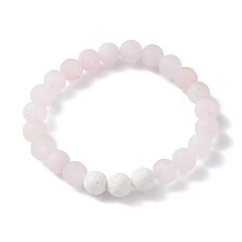 Natural Rose Quartz and Natural Dyed Lava Rock Stretch Bracelets, Frosted, Round, 2-1/8 inch(5.5cm)
