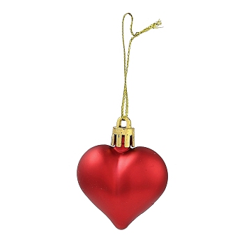 Valentine's Day Electroplate Plastic Heart Pendants Decorations, Nylon Rope Christmas Tree Hanging Ornaments, Red, 150mm, 12pcs/box