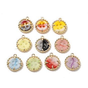 Brass Pendants, with Handmade Porcelain, Buttons, Mixed Color, 16.5x14.5x4mm, Hole: 1.4mm