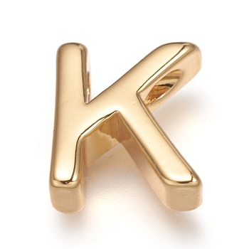 Brass Charms, Long-Lasting Plated, Real 18K Gold Plated, Letter.K, K: 9x8x3mm, Hole: 1.6mm