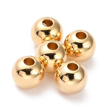 Brass Beads, Long-Lasting Plated, Round, Real 24K Gold Plated, 3mm, Hole: 1mm