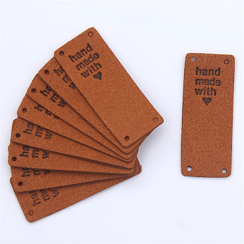 Microfiber Label Tags, with Holes & Word handmade with, for DIY Jeans, Bags, Shoes, Hat Accessories, Rectangle, Chocolate, 50x20mm