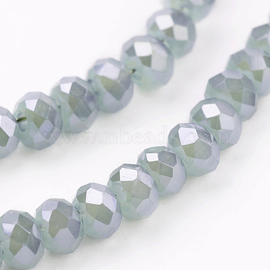 1 Strand Faceted Electroplate Imitation Jade Glass Rondelle Beads Strands(X-EGLA-J025-F08)-3